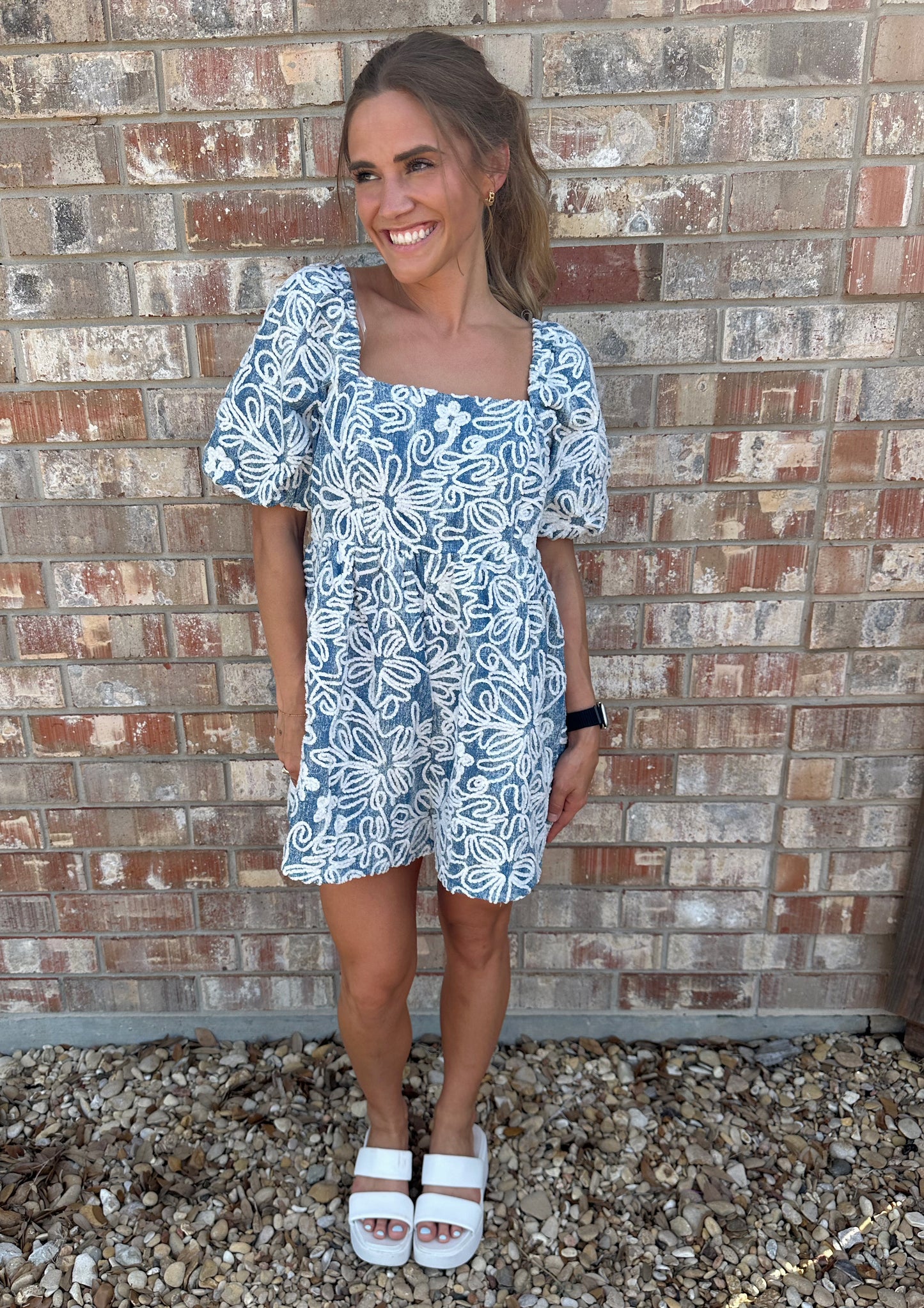 Floral Velvet Denim Romper