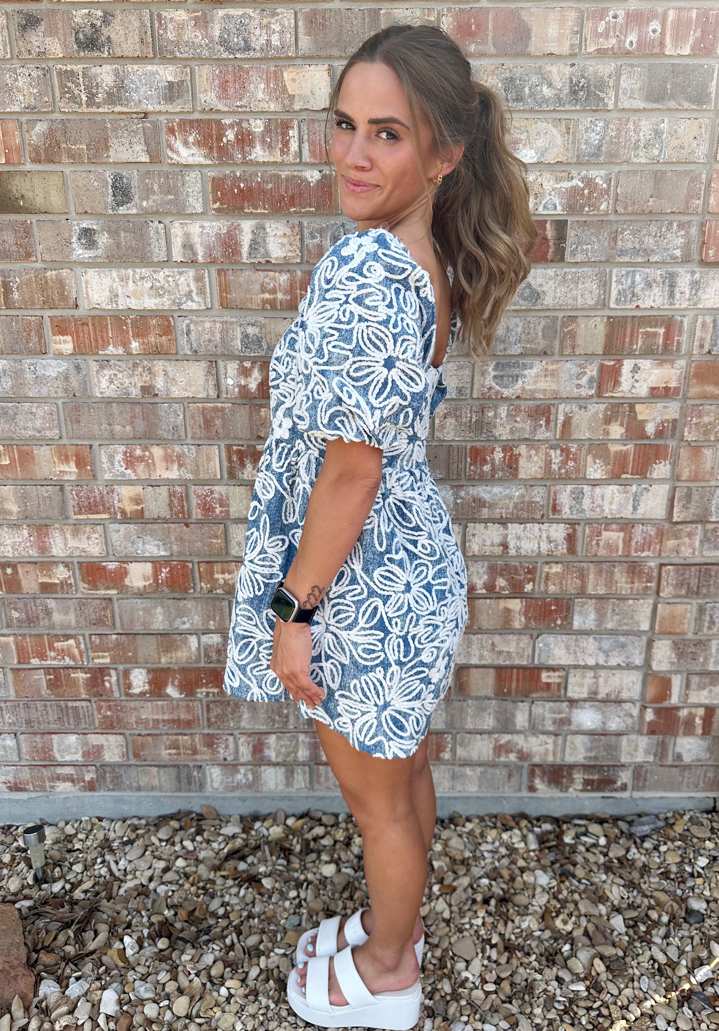 Floral Velvet Denim Romper