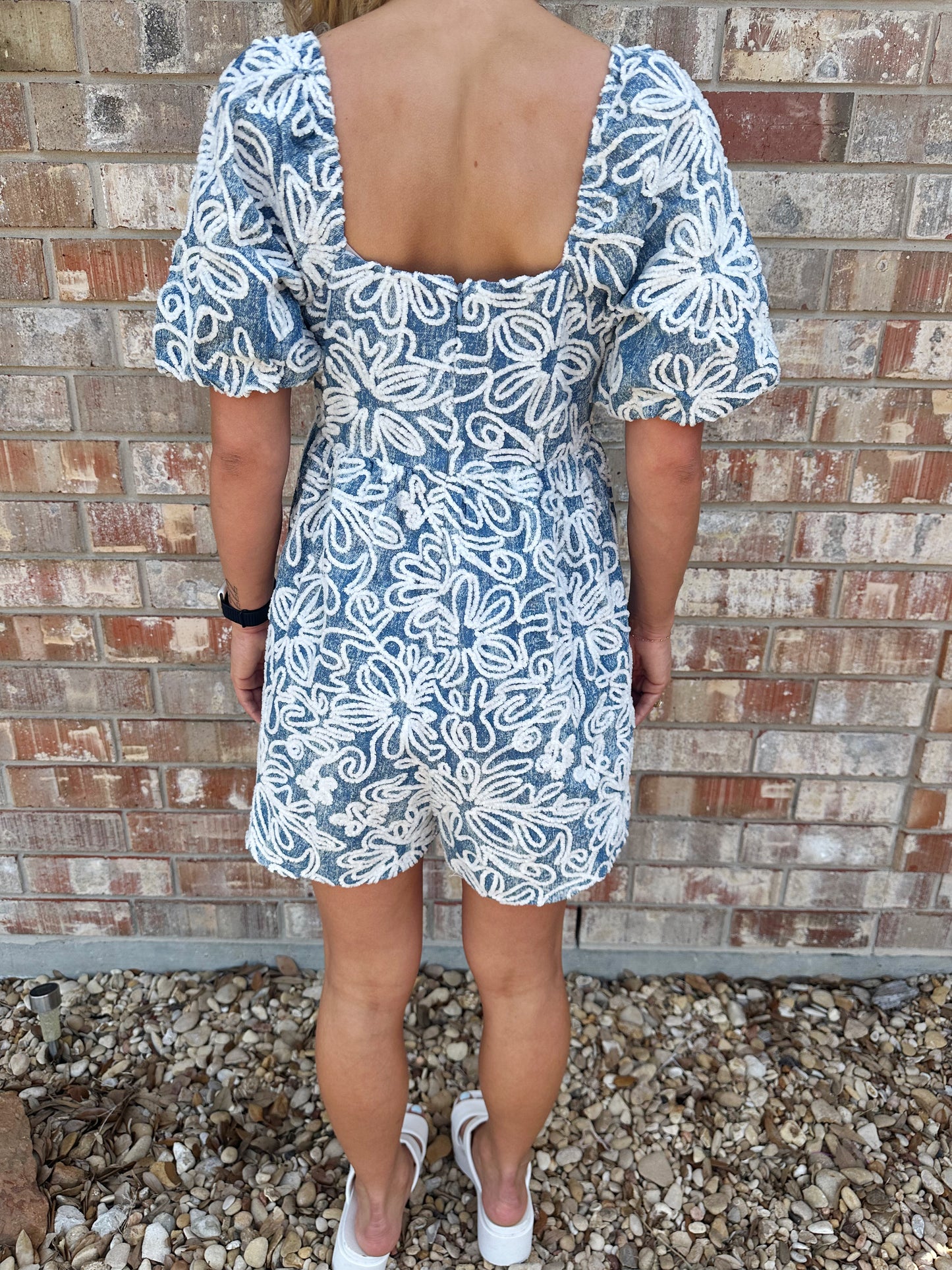 Floral Velvet Denim Romper