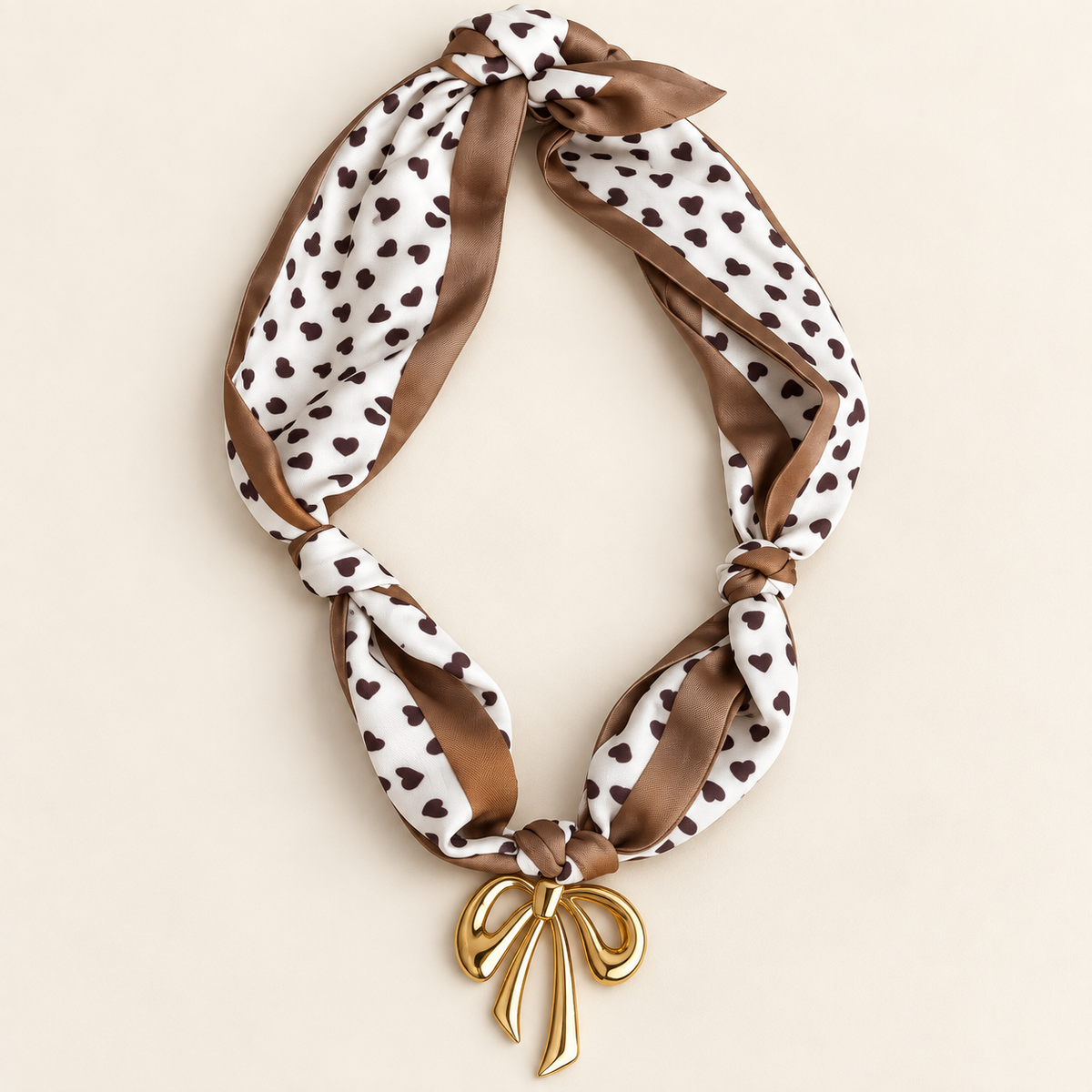 Mocha heart coquette bow scarf necklace