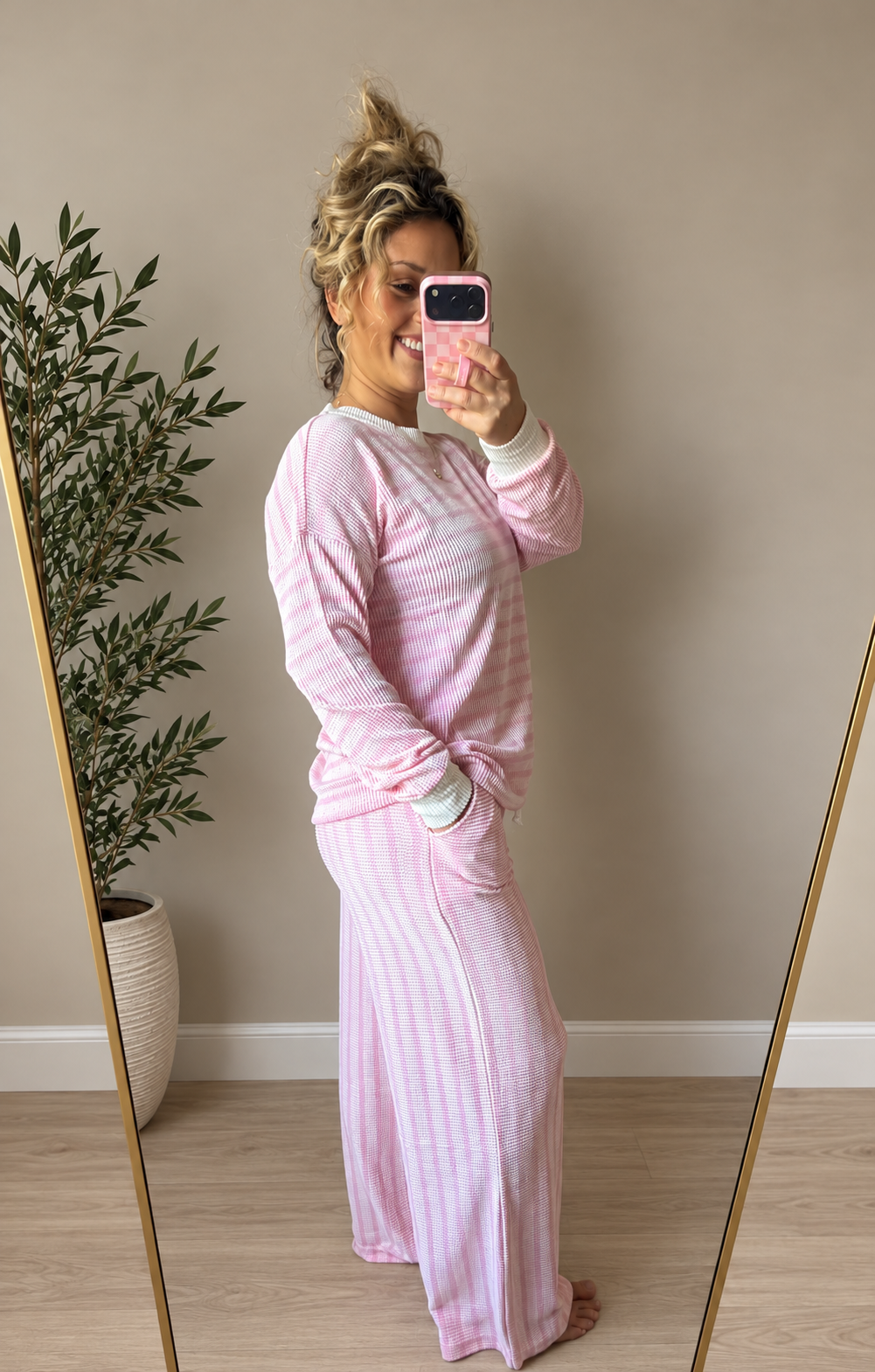 Raised Rib Striped Pullover & Pants Set