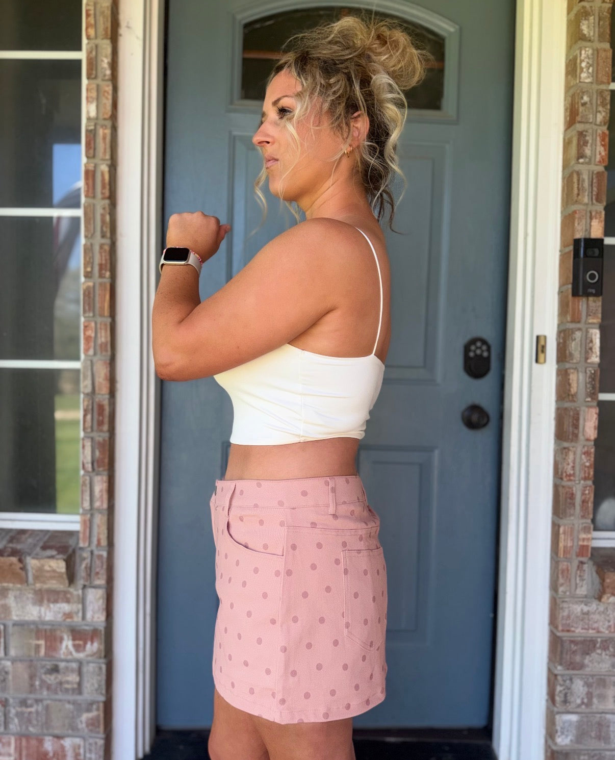 Mid Waisted Polka Dot Twill Mini Skort