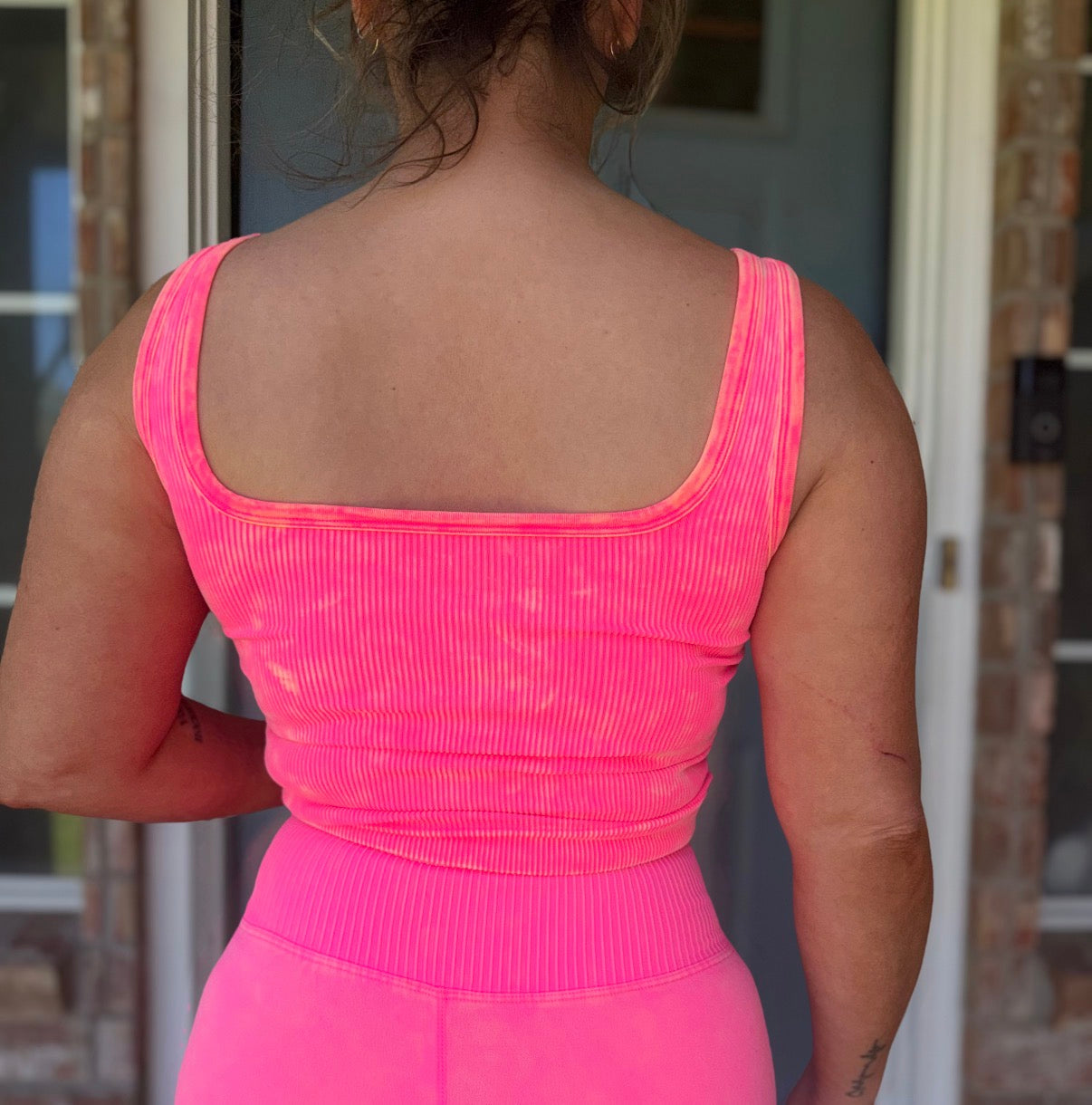 2 Way Neckline Washed Ribbed Seamless Tank Top Pink