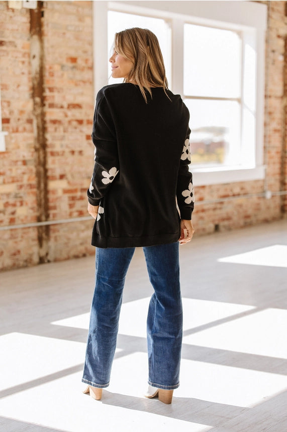 Floral Knit Open Front Cardigan