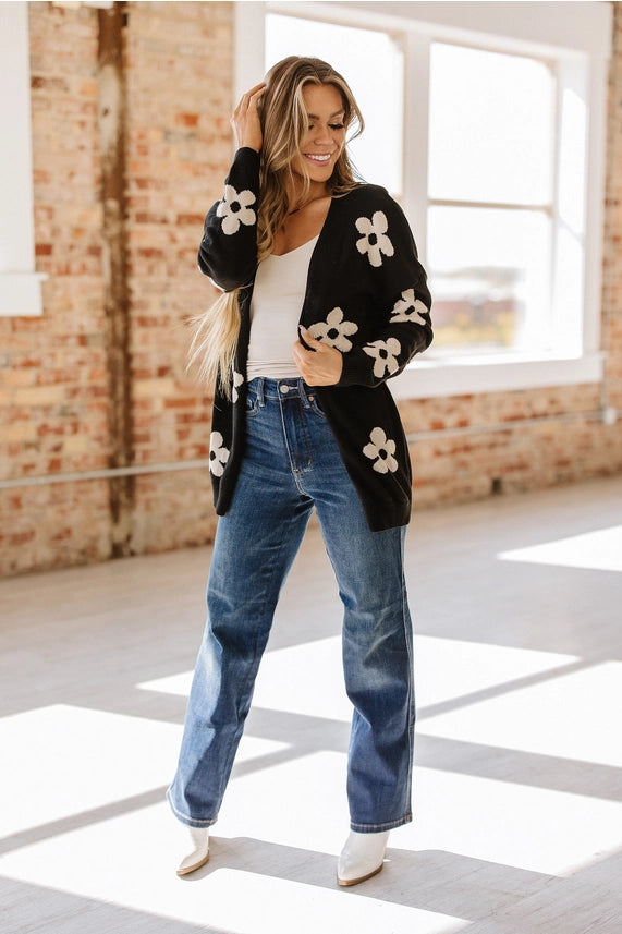 Floral Knit Open Front Cardigan