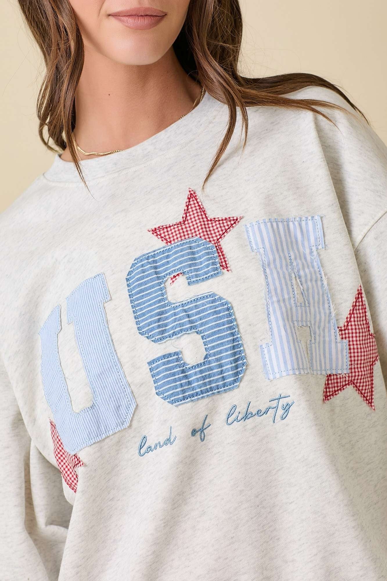 USA Patchwork Oversized Crewneck