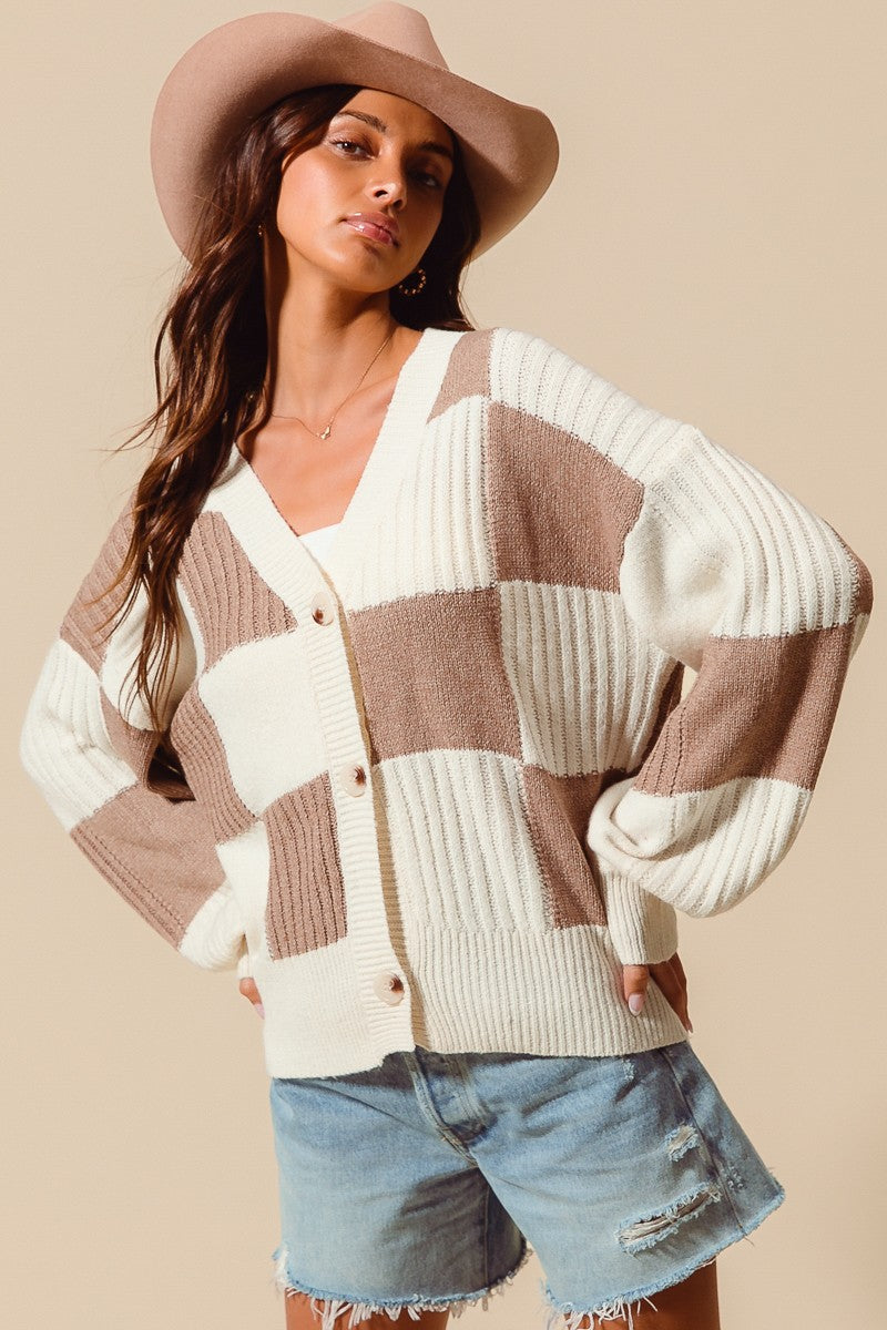 Checkered Sweater Cardigan