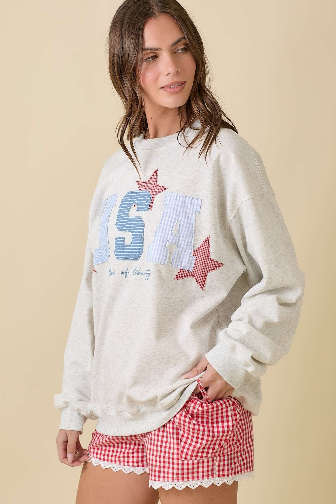 USA Patchwork Oversized Crewneck