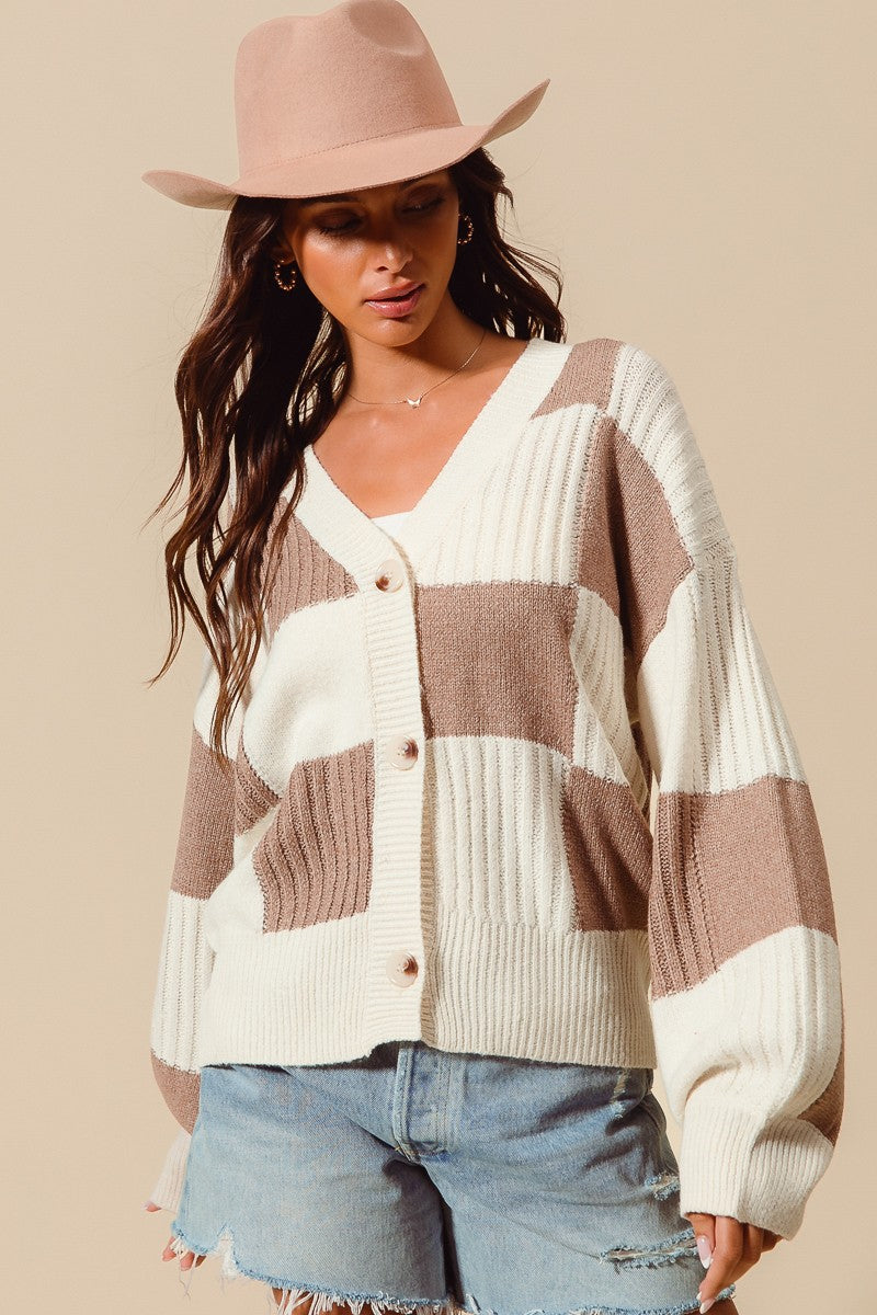 Checkered Sweater Cardigan