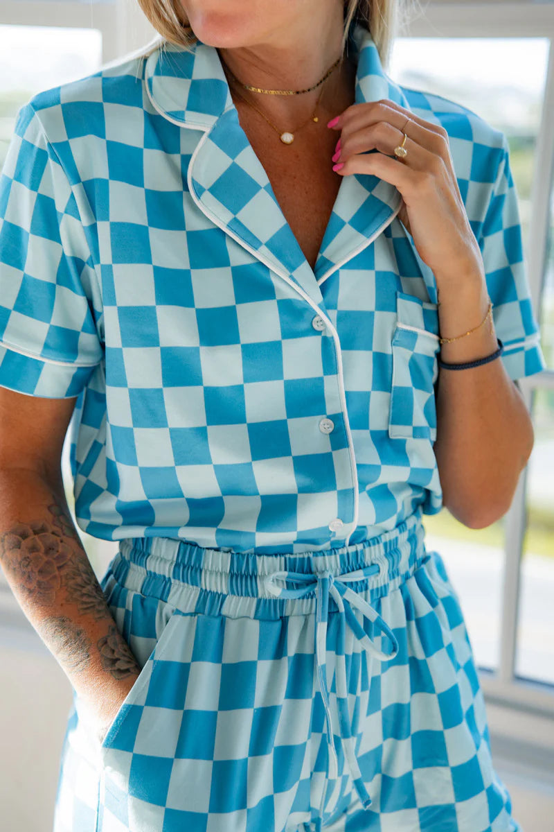 Teal Checker Pajama Set