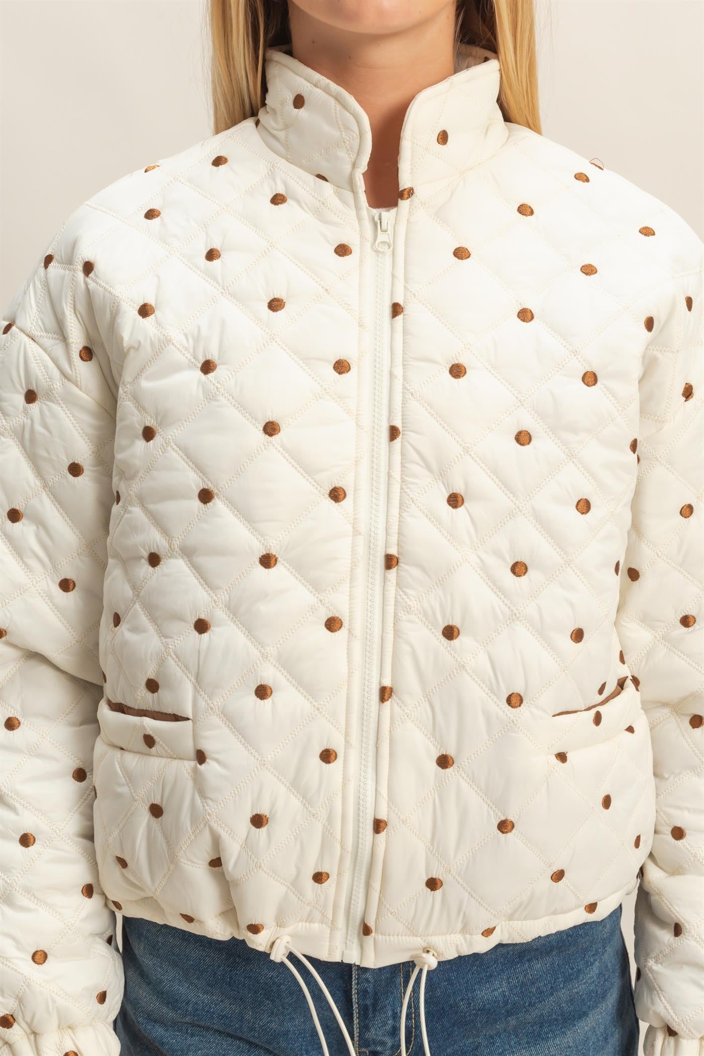 Quilted Polkadot Zip Up Jacket