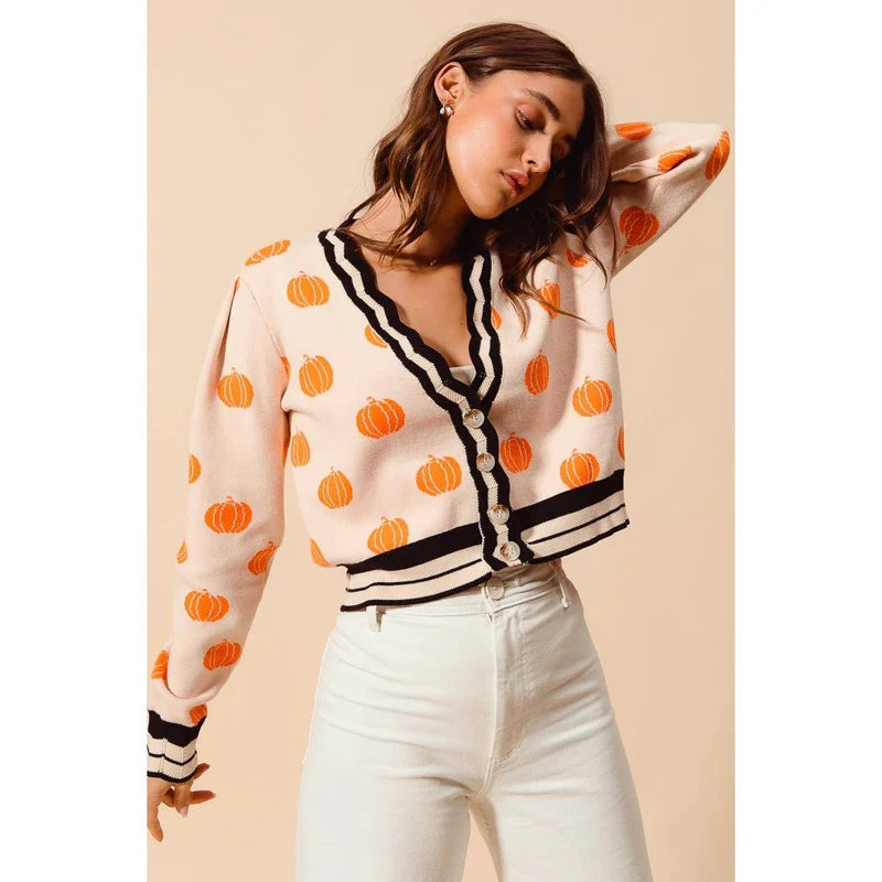 Pumpkin Knitted Sweater Cardigan