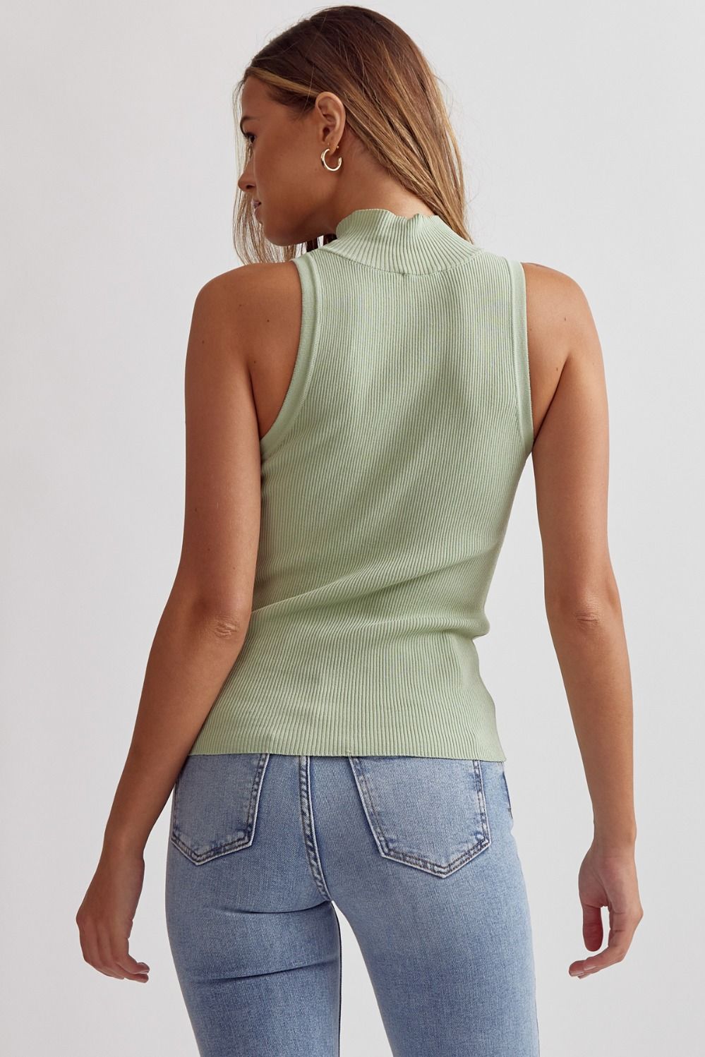 Sage Mock Neck Sleeveless Top