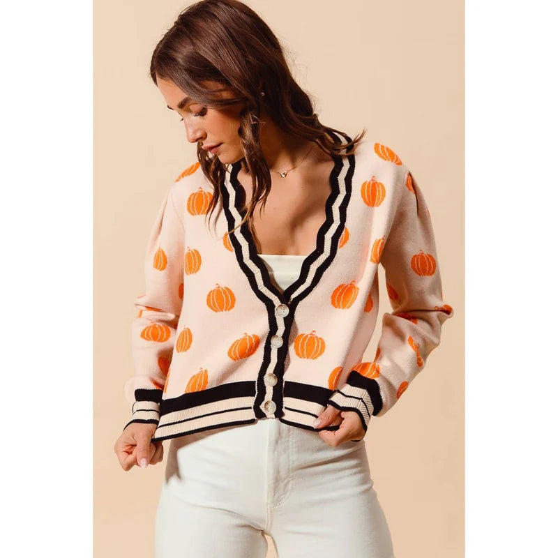 Pumpkin Knitted Sweater Cardigan