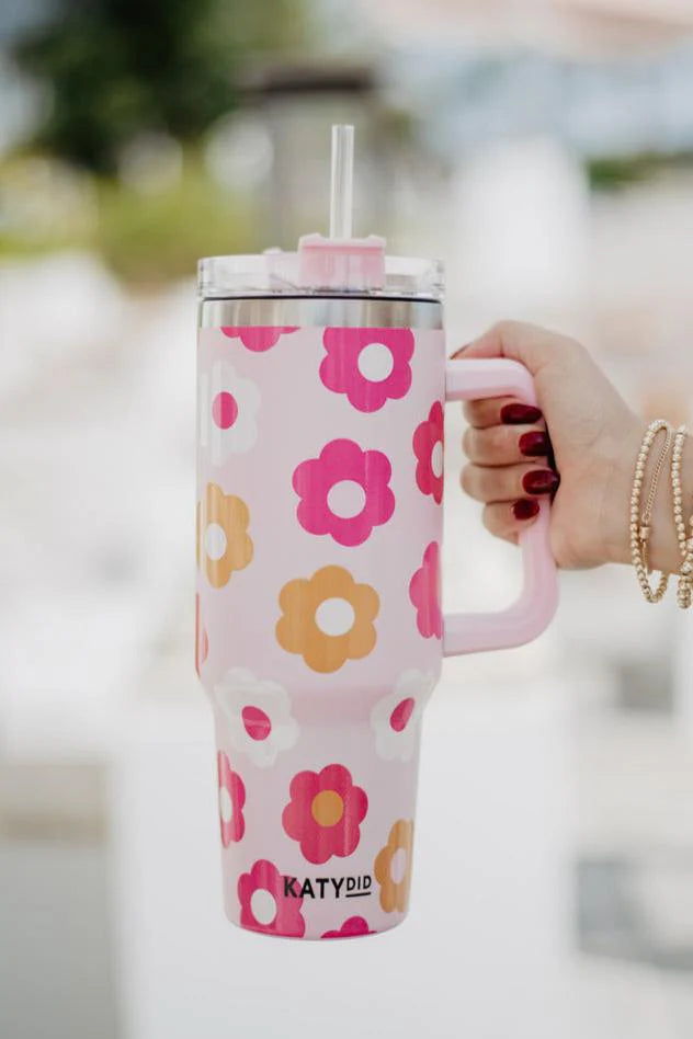 Groovy Flowers Tumbler Cup with Handle