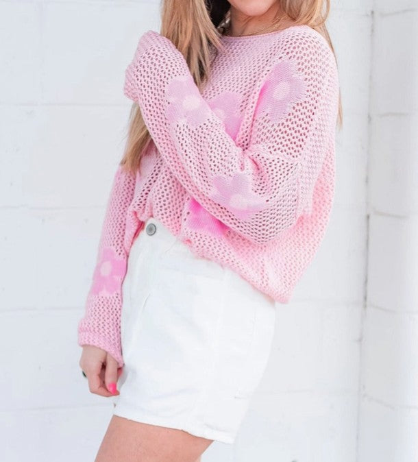 Pink Daisy Knit Sweater