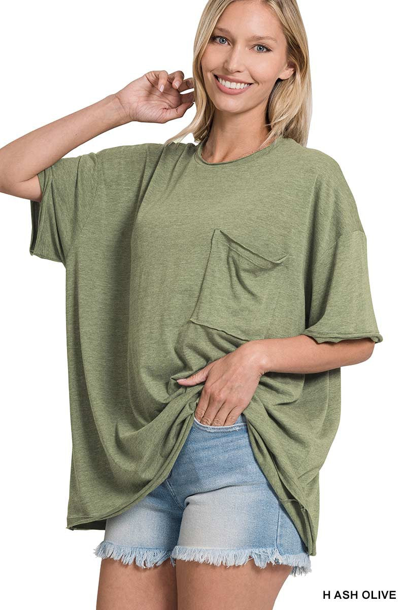 TRI BLEND OVERSIZED FRONT POCKET BOYFRIEND TEE-MULTI COLORS