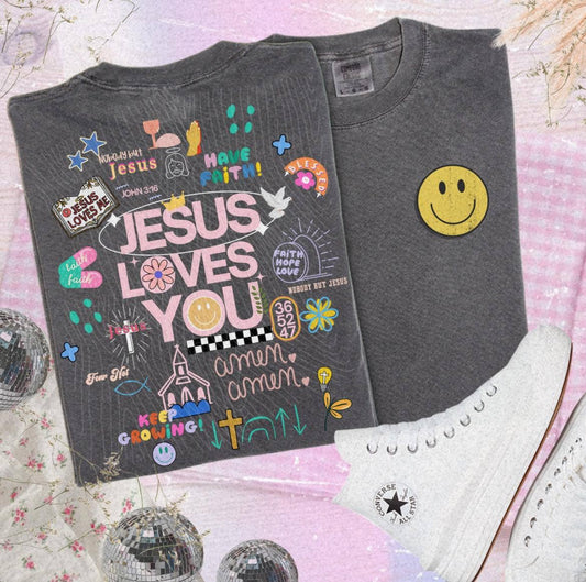 Jesus Loves You Collage Faith Graphic Tee