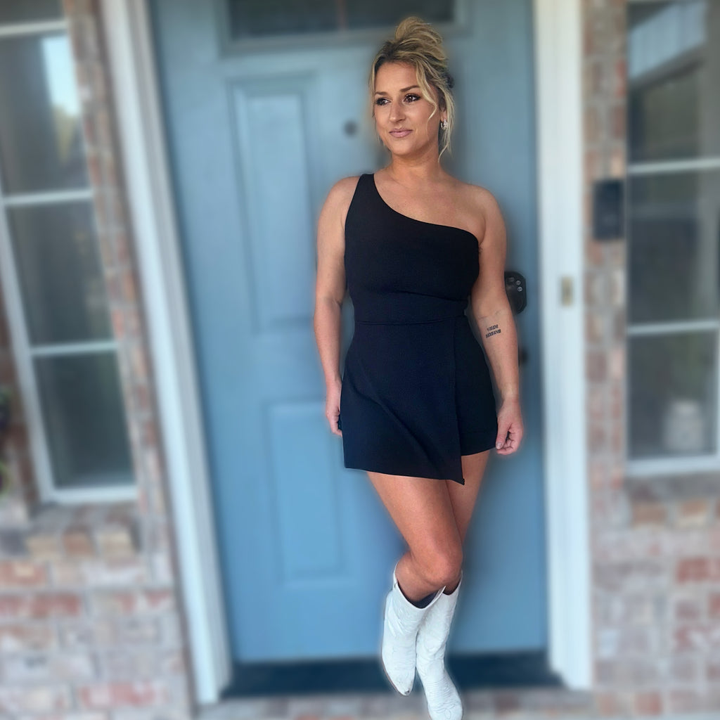 One Shoulder Ponte Knit Romper