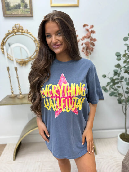 Everything Hallelujah Graphic Tee on Denim