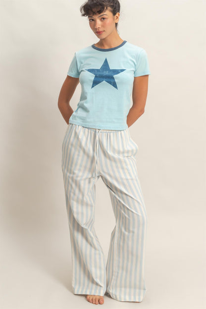 Vertical Striped Elastic Pants With Side Pockets