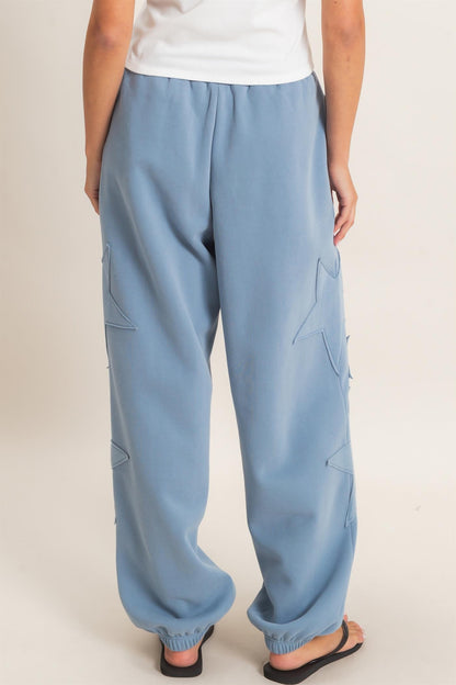 Star Patch Jogger Pants-Dusty Blue