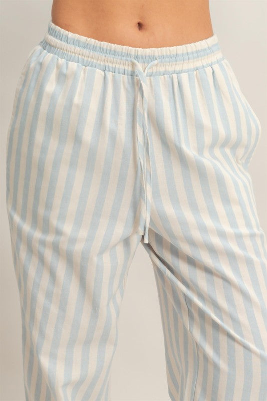 Vertical Striped Elastic Pants With Side Pockets