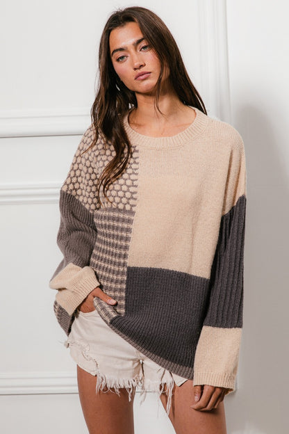 Mixed Pattern Block Sweater