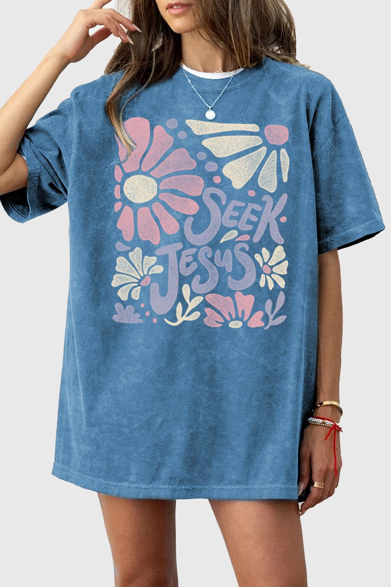 SEEK JESUS OVERSIZED MINERAL GRAPHIC TEE
