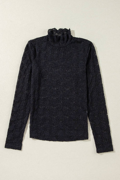 Floral Lace High Neck Long Sleeve Top