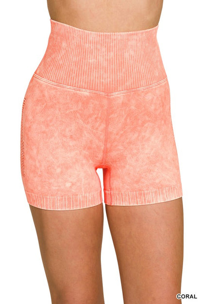 Washed Seamless High Waisted Shorts Coral