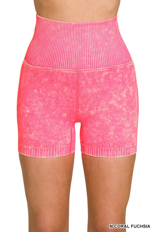 Washed Seamless High Waisted Shorts Pink