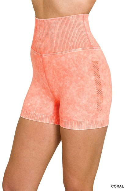 Washed Seamless High Waisted Shorts Coral