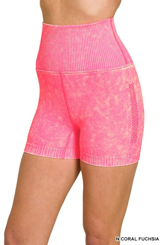 Washed Seamless High Waisted Shorts Pink