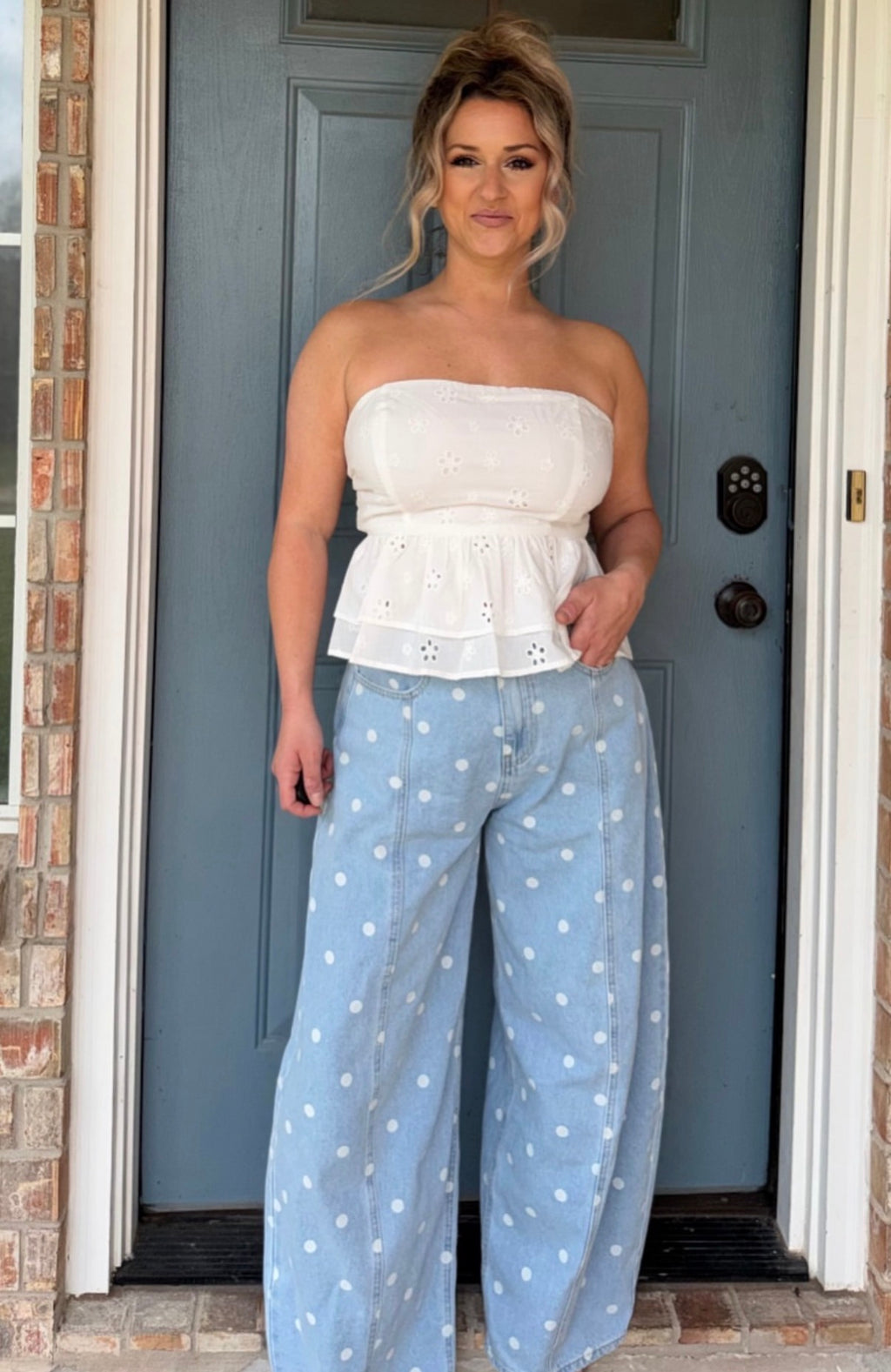 Eyelet Tiered Back Tie Top