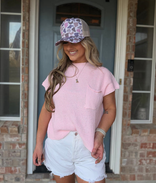 Drop Shoulder Rib-knit Sweater Top Baby Pink