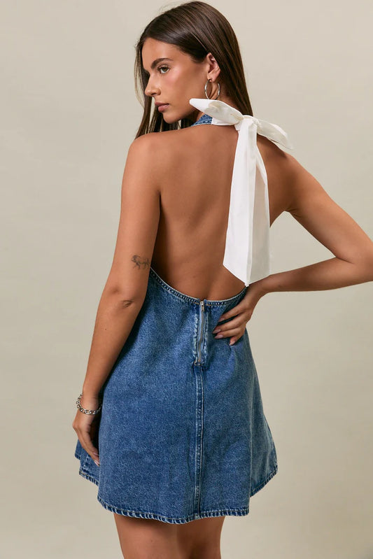 Halter Neck Sleeveless Denim Dress