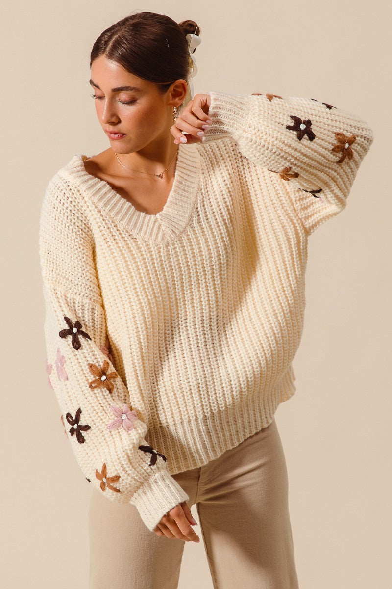 Juliette Sweater Top With Embroidered Sleeves