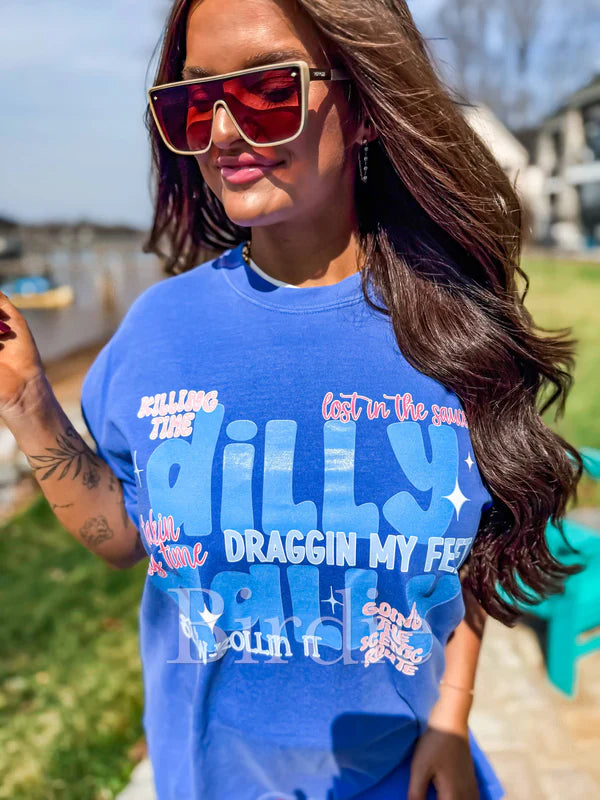 Dilly Dally Graphic Tee on Flo Blue