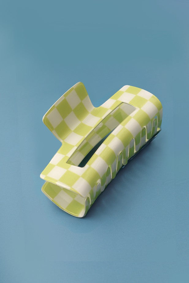 Jumbo Resin Checker Hair Claw Clips 4inch-Mint