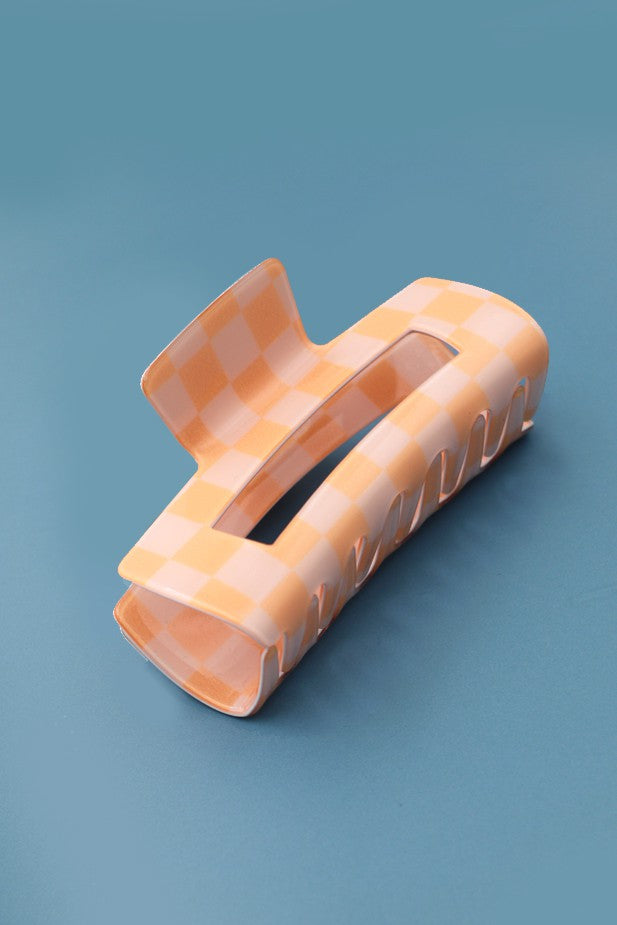 Jumbo Resin Checker Hair Claw Clips 4inch-Peach