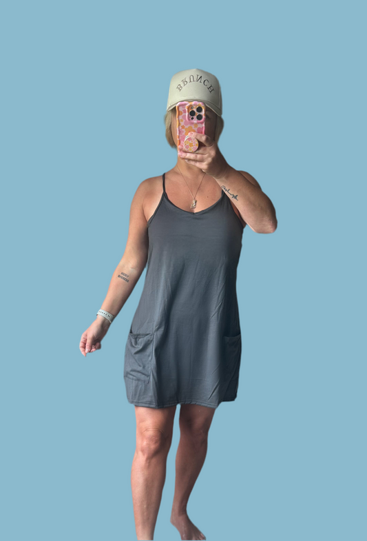 Hot Shot Tennis Athletic Dress Romper-Charcoal