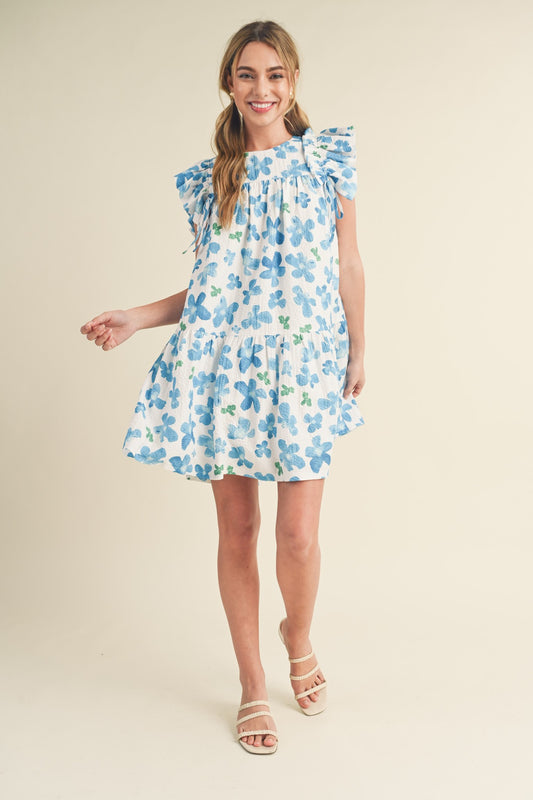 FLUTTER SLEEVE BABYDOLL MINI DRESS