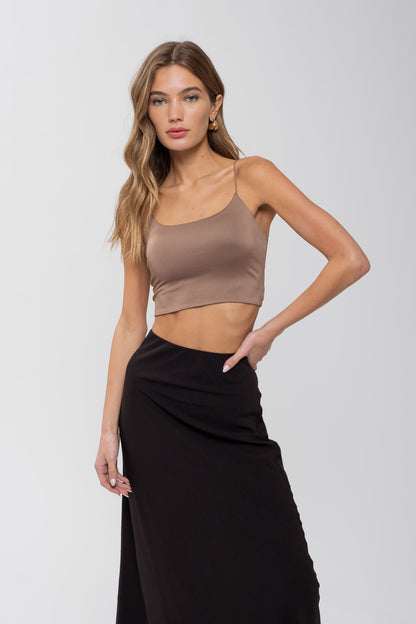 Seamless Cropped Knit Cami Top-White, Black, Beige