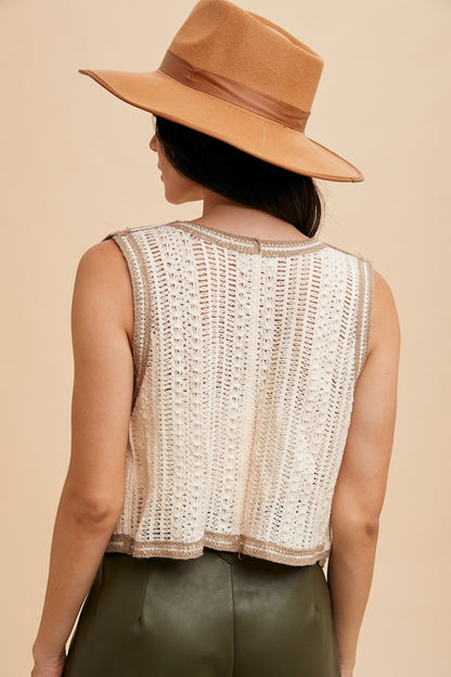 Floral Patch Crochet Sweater Vest