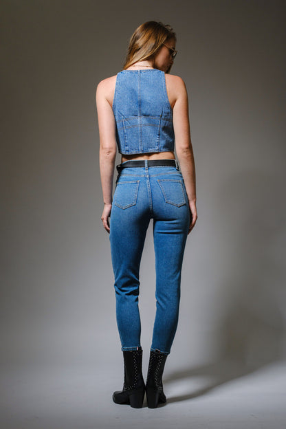 River Crop Denim Vest