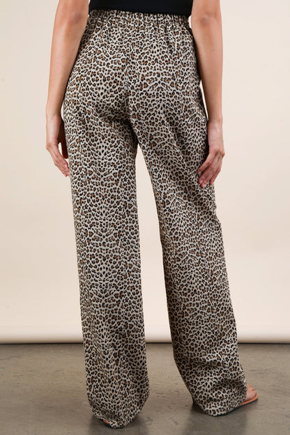 Leopard Print Linen Wide Leg Pants