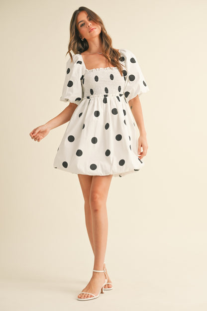 PUFF SLEEVE POLKADOT BUBBLE MINI DRESS