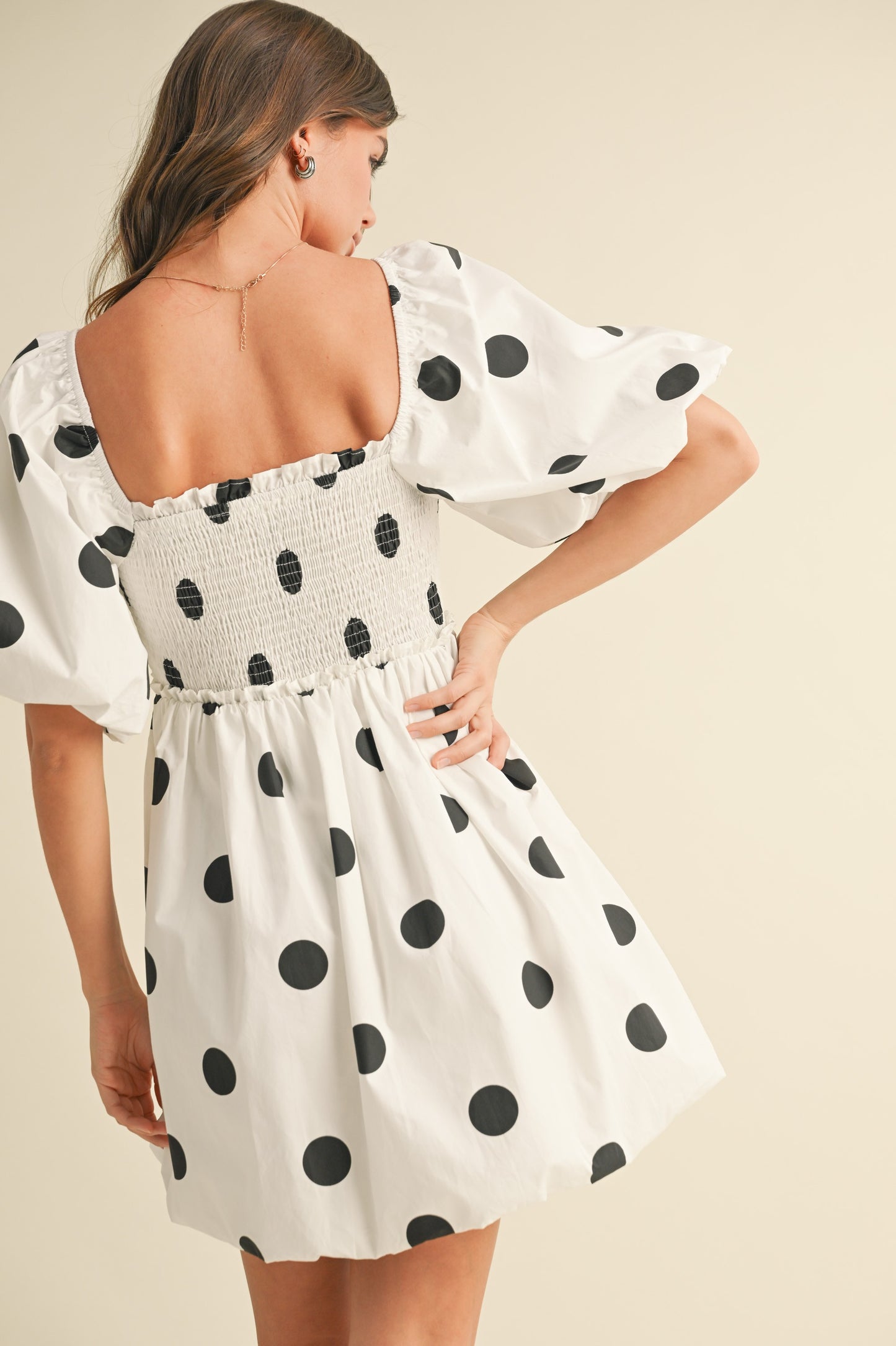 PUFF SLEEVE POLKADOT BUBBLE MINI DRESS