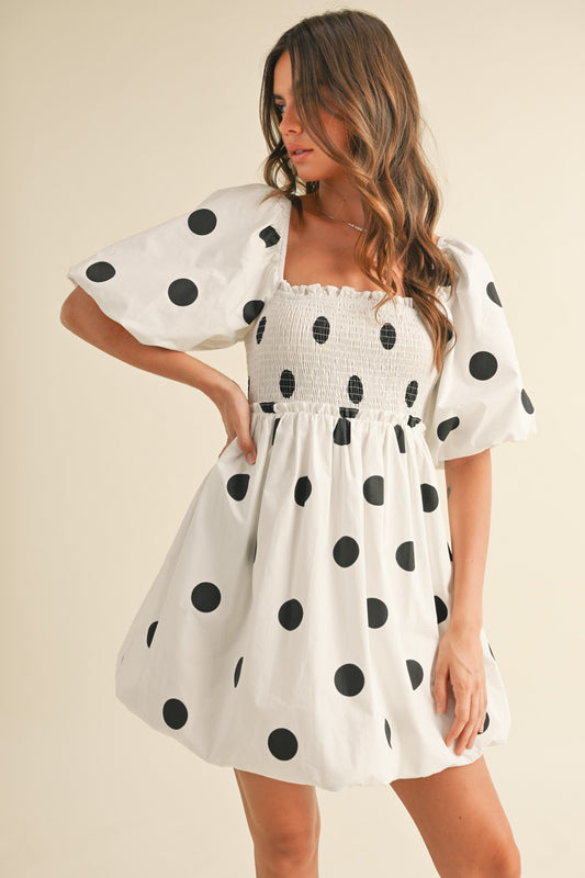 PUFF SLEEVE POLKADOT BUBBLE MINI DRESS